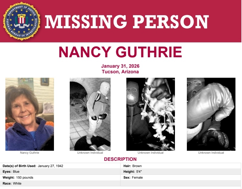 FBI 公布 Nancy Guthrie 的 Nest cam 重獲影像