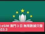 Alt eSIM 澳門 3 日 無限數據只需 US$3.3