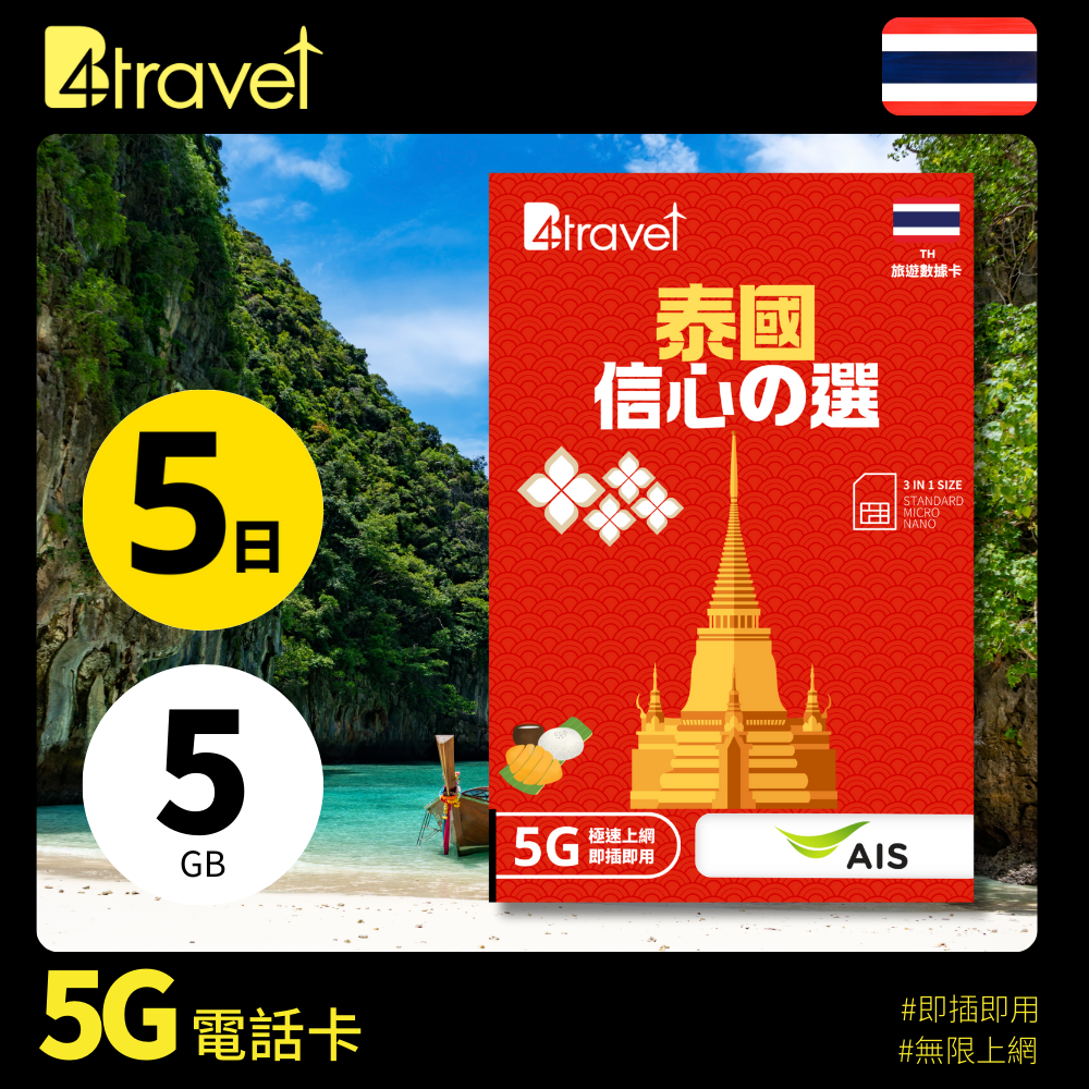 B4travel 推出泰國 5 日 5GB 5G 無限上網卡 只需 HK