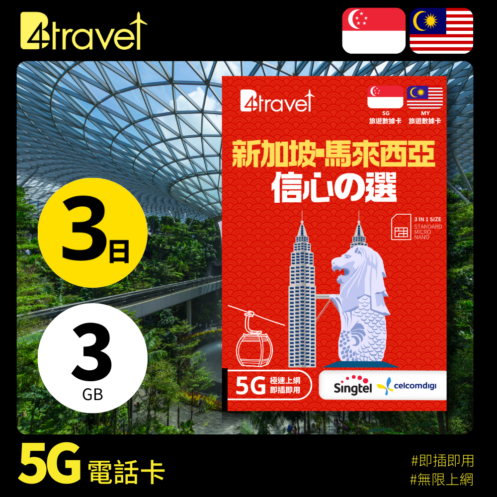 B4travel 發售新加坡與馬來西亞 3 日 5G 無限上網卡