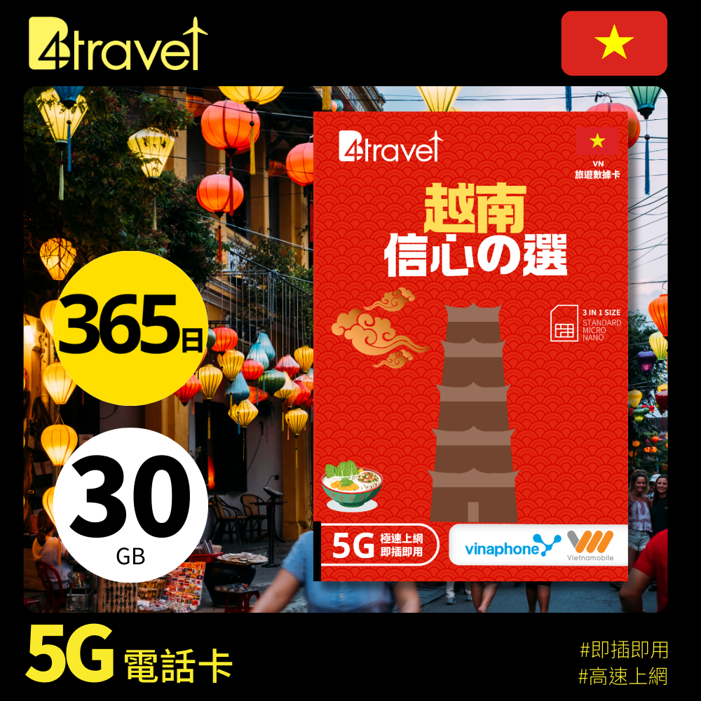 B4travel 推出越南雙網絡 30GB 5G 數據卡 365日使用期